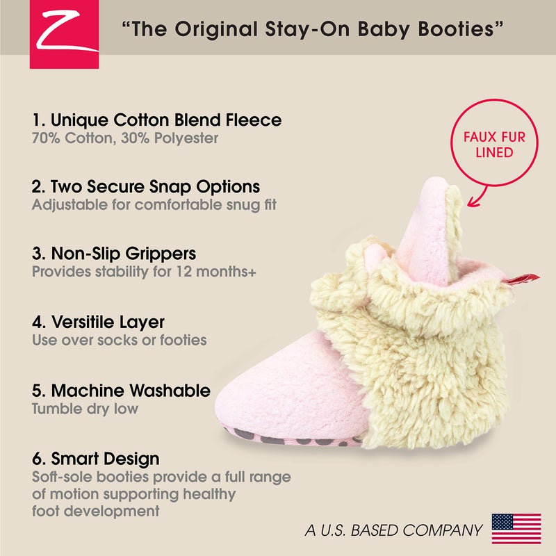 Zutano Unisex Fleece Baby Booties with Organic Cotton Lining, Newborn Essentials, Baby Pink Furry, 12 Months - Image 3